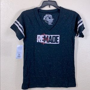 REMADE Tee T-shirt Black w/Specs V-Neck XL .